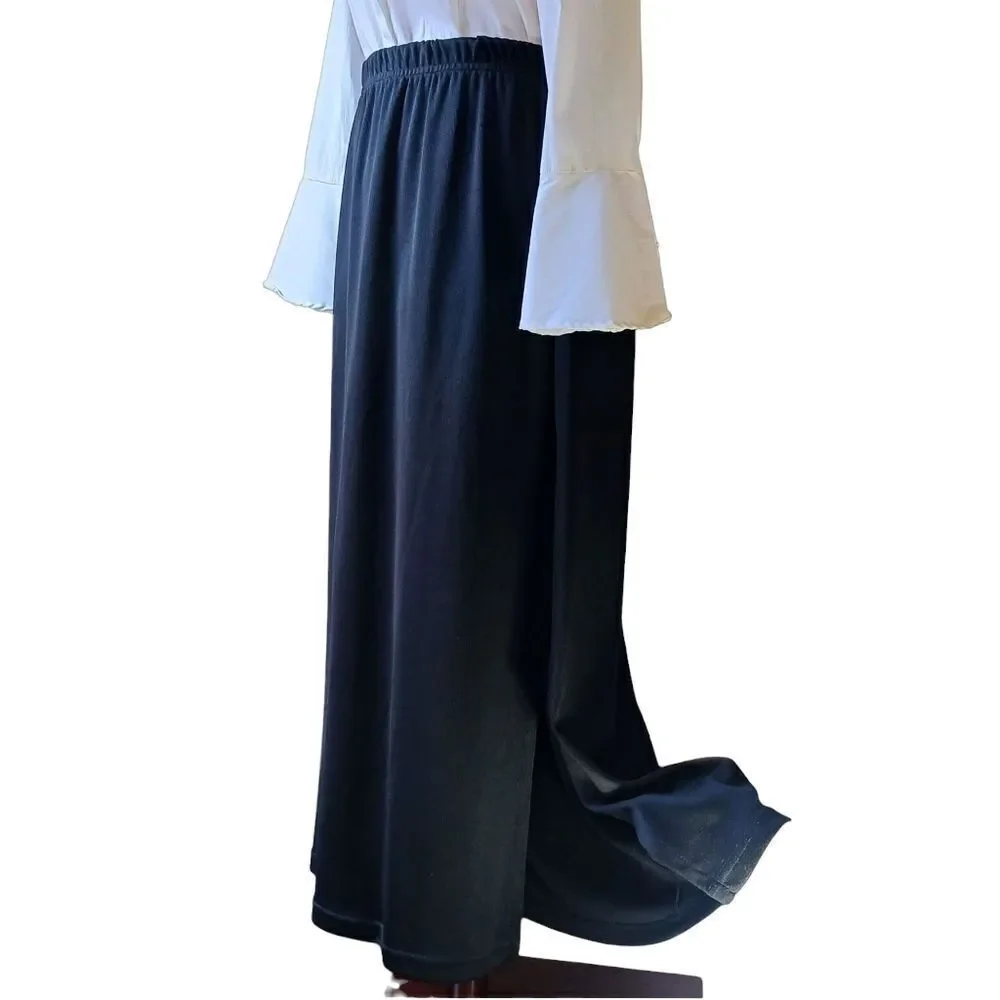 VINTAGE 80's Maxi Knit Skirt Side Slit Stretch Elastic Waist Basic Black Size 1X